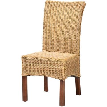Baxton Studio Shamara Modern Bohemian Natural Rattan And Mahogany Wood Dining Chair