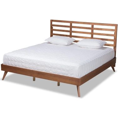 Baxton Studio Shiro Mid Century Modern Ash Walnut Finished Wood King Size Platform Bed