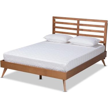 Baxton Studio Shiro Mid Century Modern Ash Walnut Finished Wood Queen Size Platform Bed