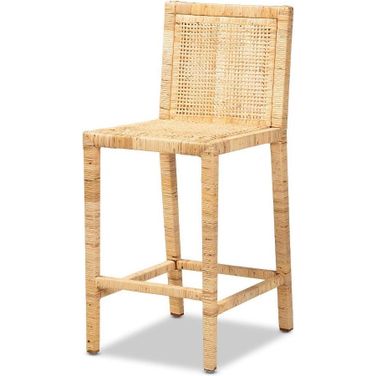 Baxton Studio Sofia Modern And Contemporary Natural Finished Wood And Rattan Counter Stool