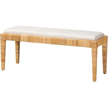 Baxton Studio Sofia Modern Bohemian Natural Brown Rattan and Mahogany Wood Bench