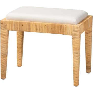 Baxton Studio Sofia Modern Bohemian Natural Brown Rattan and Mahogany Wood Ottoman