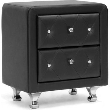 Baxton Studio Stella Crystal Tufted Black Upholstered Modern Nightstand