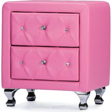 Baxton Studio Stella Crystal Tufted Pink Leather Modern Nightstand