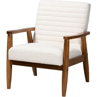Baxton Studio Stratton Mid Century Modern Cream Boucle Fabric and Walnut Brown Finished Wood Armchair