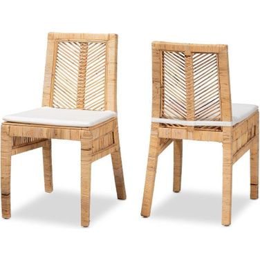 Baxton Studio Suci Modern Bohemian Natural Brown Rattan 2-Piece Dining Chair Set