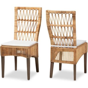 Baxton Studio Sullivan Modern Bohemian Natural Brown Rattan 2-Piece Dining Chair Set