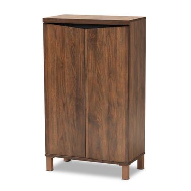 Baxton Studio Talon Modern And Contemporary Two-Tone Walnut Brown And Dark Grey Finished Wood 2-Door Shoe Storage Cabinet