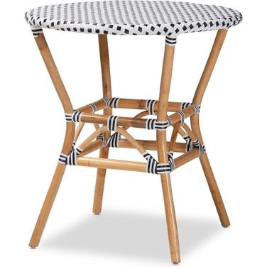 Baxton Studio Tavor Classic French Black and White Weaving and Natural Brown Rattan Dining Table