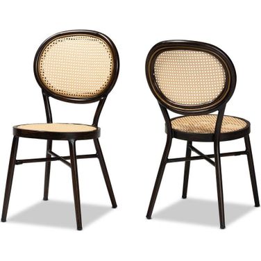 Baxton Studio Thalia Mid-Century Modern Dark Brown Finished Metal And Synthetic Rattan 2-Piece Outdoor Dining Chair Set