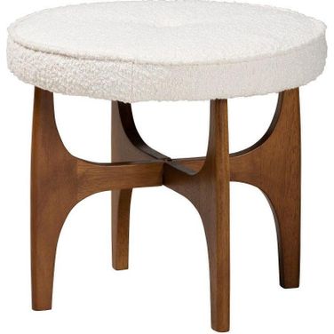 Baxton Studio Theo Japandi Cream Boucle Fabric and Walnut Brown Finished Rubberwood Ottoman Footstool