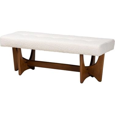 Baxton Studio Theo Japandi Cream Boucle Fabric and Walnut Brown Finished Wood Bench