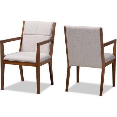 Baxton Studio Theresa Mid-Century Modern Greyish Beige Fabric Upholstered and Walnut Brown Finished Wood Living Room Accent Chair Set of 2