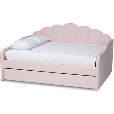 Baxton Studio Timila Modern And Contemporary Light Pink Velvet Fabric Upholstered Queen Size Daybed With Trundle