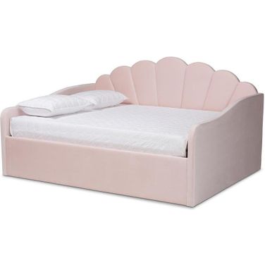 Baxton Studio Timila Modern And Contemporary Light Pink Velvet Fabric Upholstered Queen Size Daybed