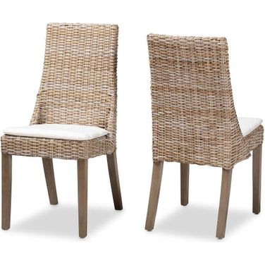 Baxton Studio Toby Modern Bohemian Grey Rattan 2-Piece Dining Chair Set