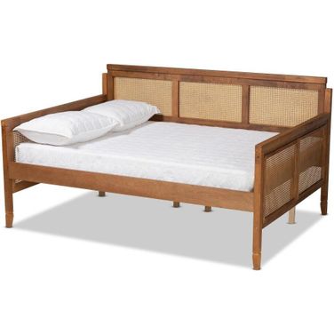 Baxton Studio Toveli Vintage French Inspired Ash Walnut Finished Wood And Synthetic Rattan Full Size Daybed