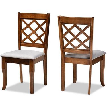 Baxton Studio Verner Modern and Contemporary Grey Fabric Upholstered Walnut Finished Wood 2-Piece Dining Chair Set