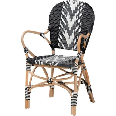 Baxton Studio Wallis Modern French Two Tone Black and White Weaving and Natural Rattan Indoor Dining Chair