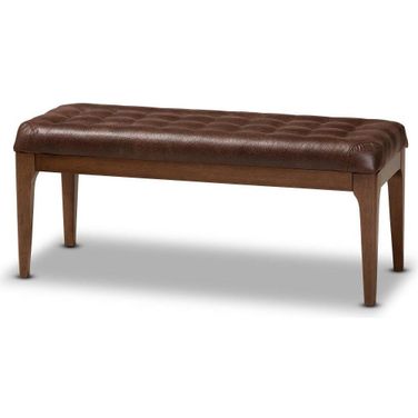 Baxton Studio Walsh Mid-Century Modern Dark Brown Faux Leather Upholstered and Walnut Brown Finished Wood Dining Bench