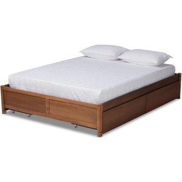 Baxton Studio Yara Modern And Contemporary Walnut Brown Finished Wood Full Size 4-Drawer Platform Storage Bed Frame