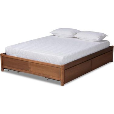 Baxton Studio Yara Modern And Contemporary Walnut Brown Finished Wood Queen Size 4-Drawer Platform Storage Bed Frame