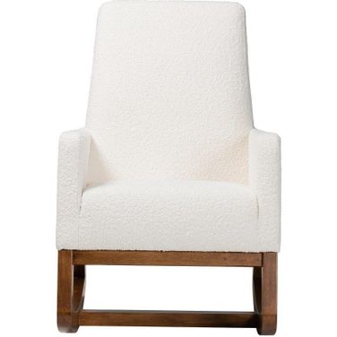Baxton Studio Yashiya Mid-Century Modern Off-White Boucle Upholstered And Walnut Brown Finished Wood Rocking Chair