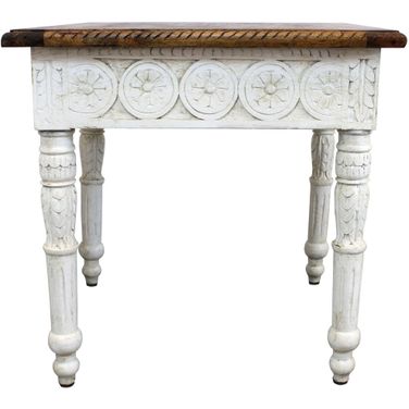 Bay Hand-Carved End Table In Natural and White