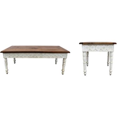 Bay Hand-Carved Occasional Table Set In Natural and White