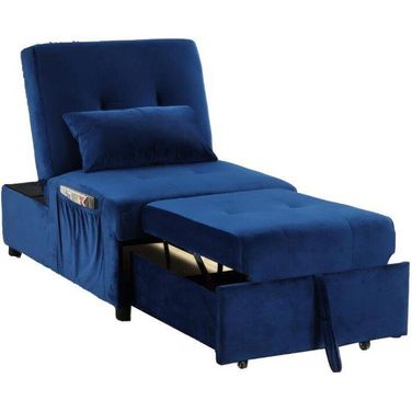 Bayani Velvet Adjustable Sleeper Lounge Chaise In Blue