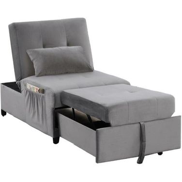 Bayani Velvet Adjustable Sleeper Lounge Chaise In Gray