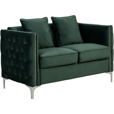 Bayberry Green Velvet Loveseat With 2 Pillows