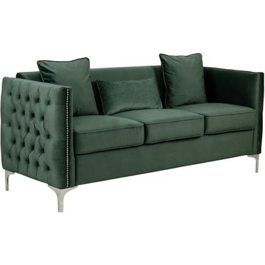 Bayberry Green Velvet Sofa With 3 Pillows