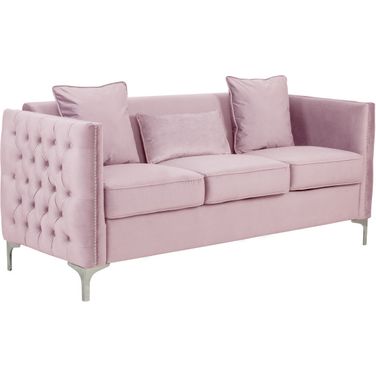 Bayberry Pink Velvet Sofa With 3 Pillows