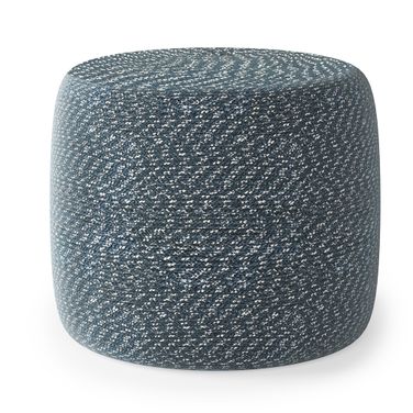Bayley Cotton Round Braided Pouf In Aegean Blue and Natural