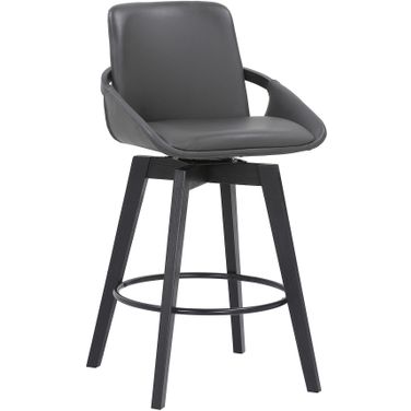 Baylor 26 Inch Gray Faux Leather and Black Wood Swivel Bar Stool