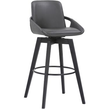 Baylor 30 Inch Gray Faux Leather and Black Wood Swivel Bar Stool