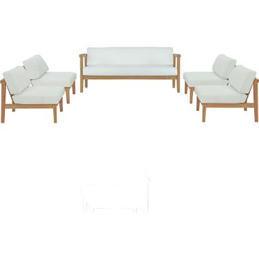 Bayport 5 Piece Outdoor Patio Teak Set In Natural White EEI-5484-NAT-WHI-SET