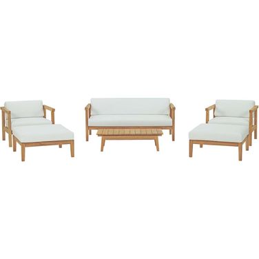 Bayport 6 Piece Outdoor Patio Teak Set In Natural White EEI-3109-NAT-WHI-SET