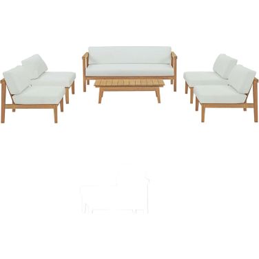 Bayport 6 Piece Outdoor Patio Teak Set In Natural White EEI-5483-NAT-WHI-SET