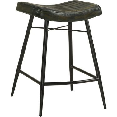 Bayu Leather Upholstered Saddle Seat Backless Counter Height Stool Antique Espresso and Black Set of 2