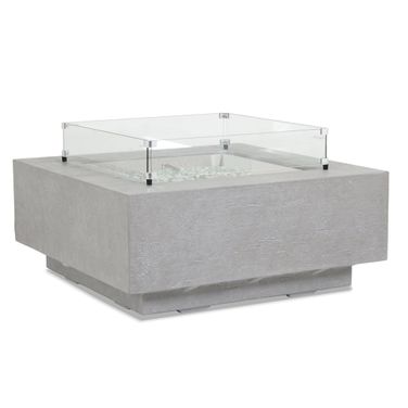 Bazaar Gravelstone Square Fire Table With Glass Surround in Gray