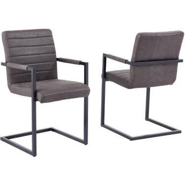 Bazely 2 Piece Industrial Chic Faux Leather Side Chairs In Gray