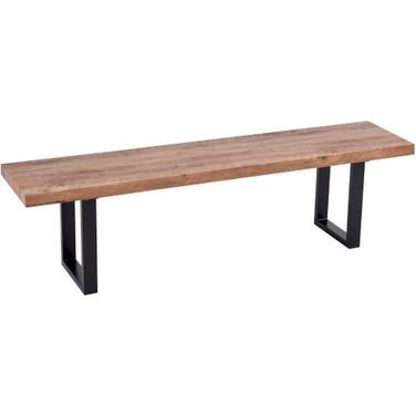 Bazely Industrial Chic Rectangular Oak Wood Dining Bench With Black Base