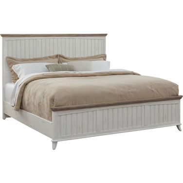 Beach Comber King Panel Bed with Sand Top In Weathered White