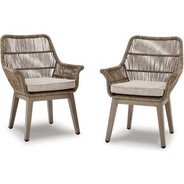 Beach Front Beige Arm Chair With Cushion Set Of 2