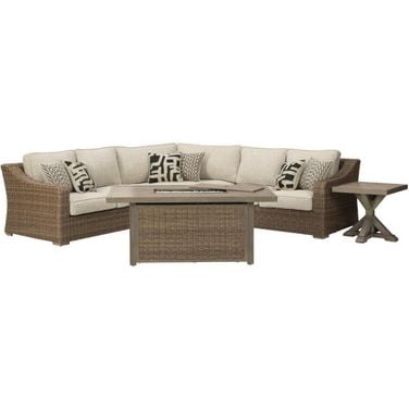 Beachcroft Beige 3 Piece Outdoor Sectional with Nuvella Cushions by Ashley Furniture 1StopBedrooms