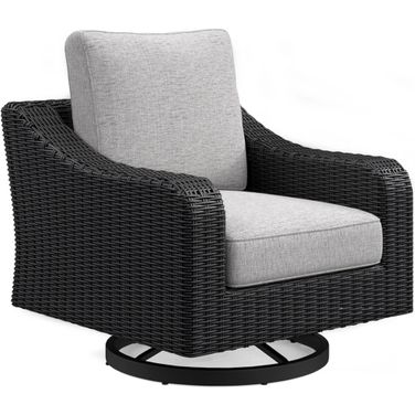 Beachcroft Outdoor Swivel Lounge with Cushion In Black/Light Gray