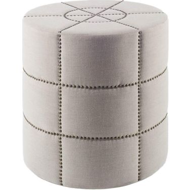 Beacon 20.5 Inch Cream Fabric With Metal Tacks Round Ottoman
