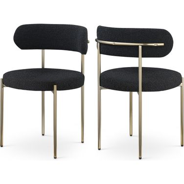Beacon Boucle Fabric Dining Chair Set of 2 In Black/Brushed Brass